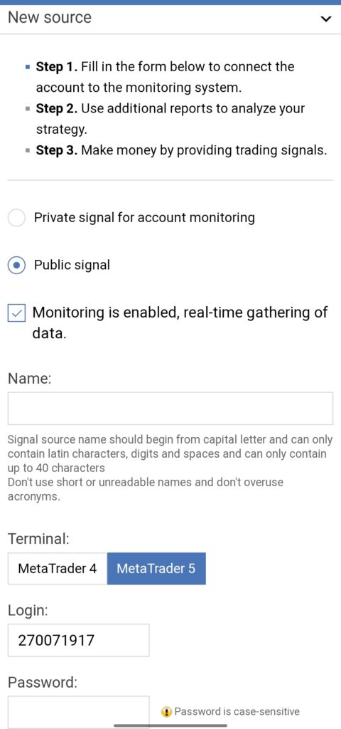 Mengisi data akun pemantauan