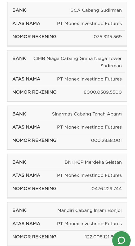 Daftar Rekening Bank Resmi Broker Monex