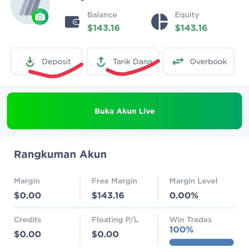 Tombol deposit dan withdraw