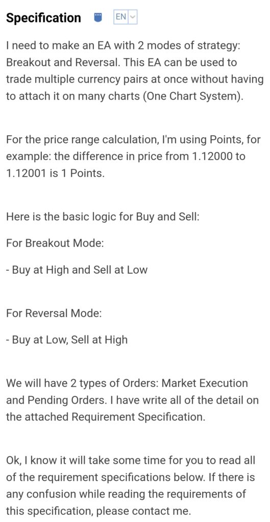 Contoh draft pemesanan pembuatan robot trading di mql5