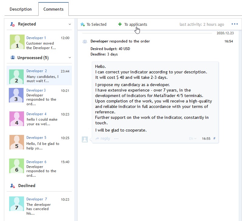 Proses seleksi kandidat programmer robot trading di Mql5