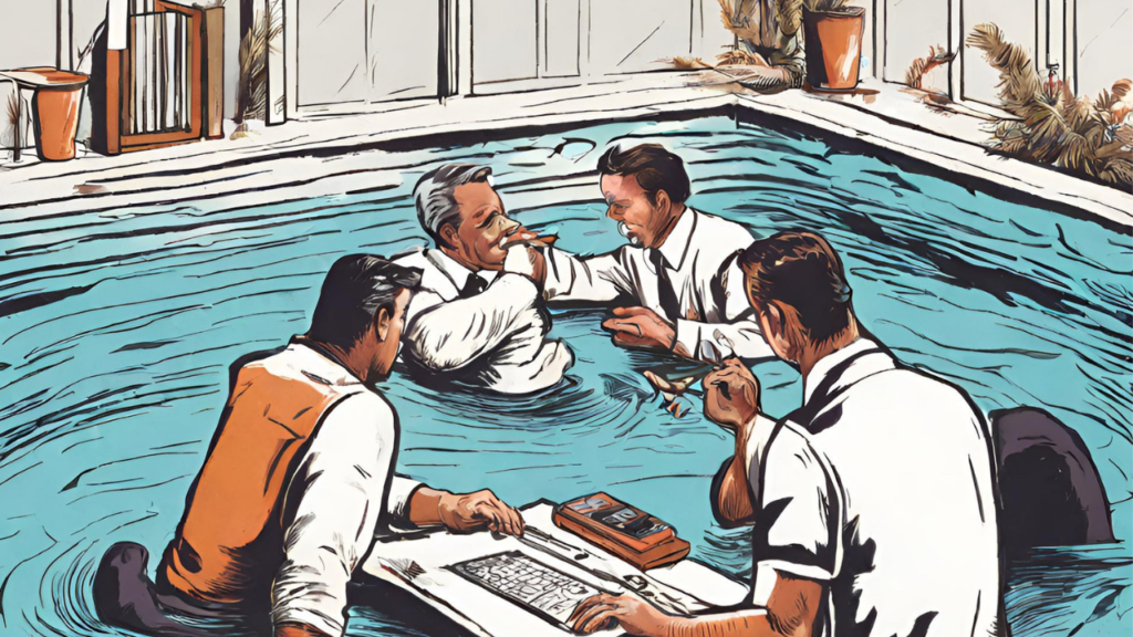 Ilustrasi rutinitas para trader di kolam renang